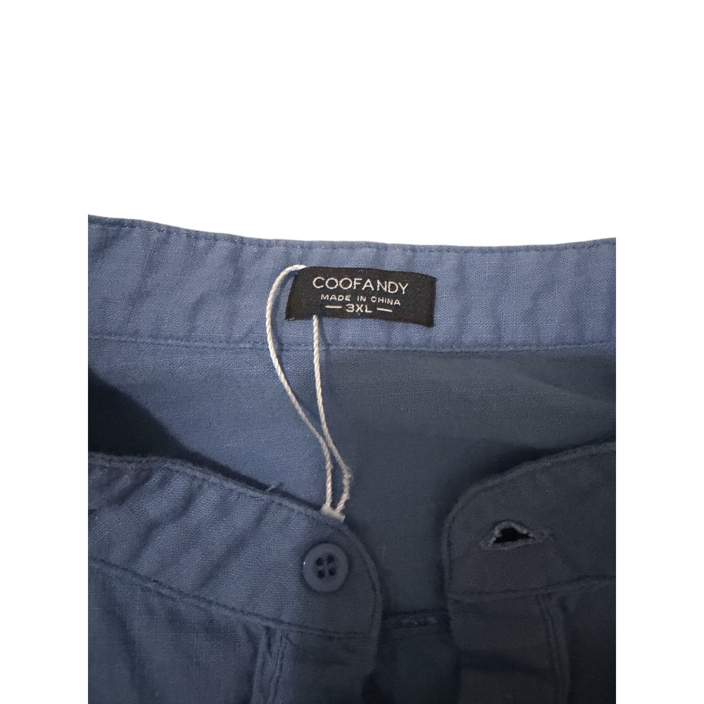 Coofandy Mens Band Collar Henley Shirt Blue 3XL Long Sleeve Cotton Casual Woven - Picture 3 of 7